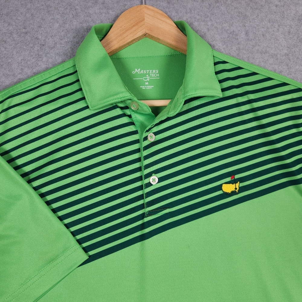 Masters Tech Polo Shirt Mens M Green Striped Augusta National Golf Club Georgia